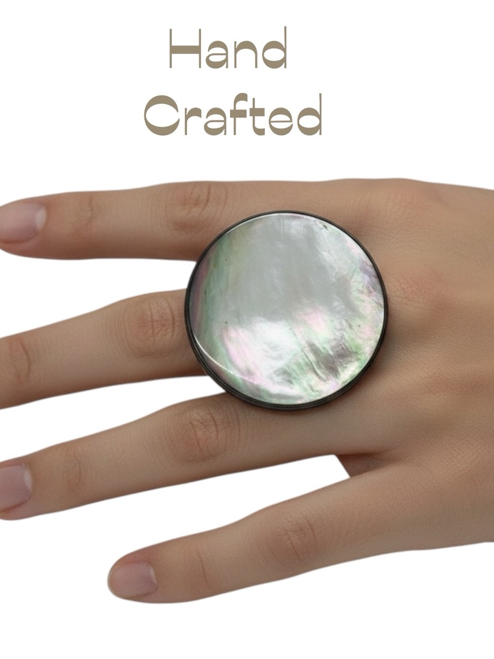 Hand Crafted Antique Mother of Pearl Iridescent Statement Ring OS